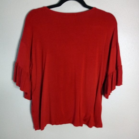 🦋 K & C Ruffle Sleeve Blouse Top Rust Boat Neck Size M - Picture 4 of 7